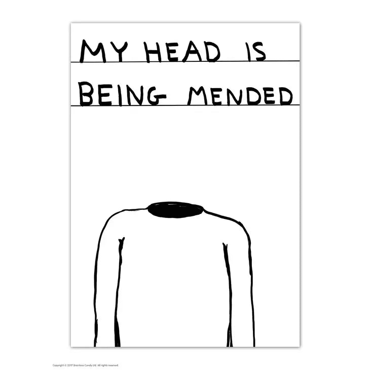 David Shrigley: "Head Being Mended" Postcard