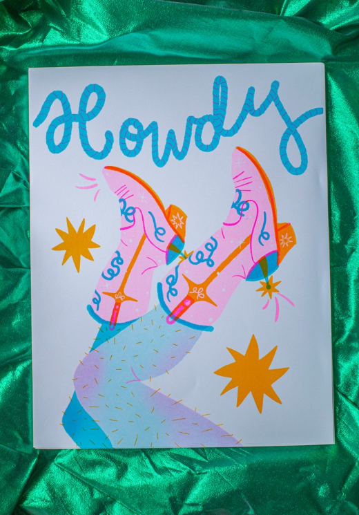 Howdy Risograph Art Print 11x14"