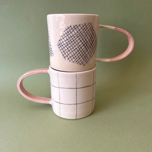 Odeon Studio - Checkered Mug with Pink Handle