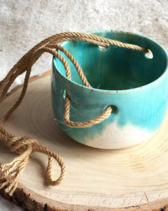 Gillybean Pottery - Hanging Planters Aqua