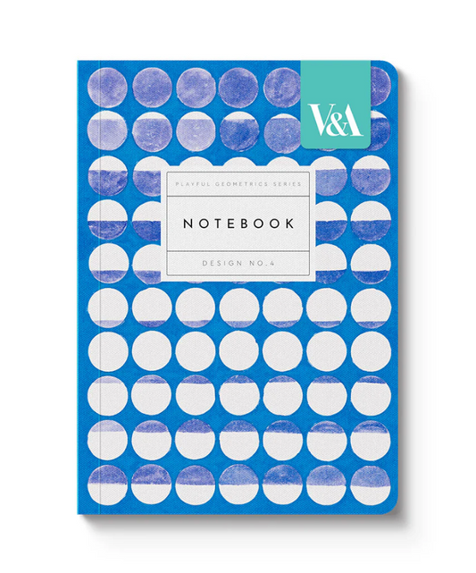 V&A Playful Geometrics Blue Eclipse Premium Paperback Notebook (A6) Design No.4