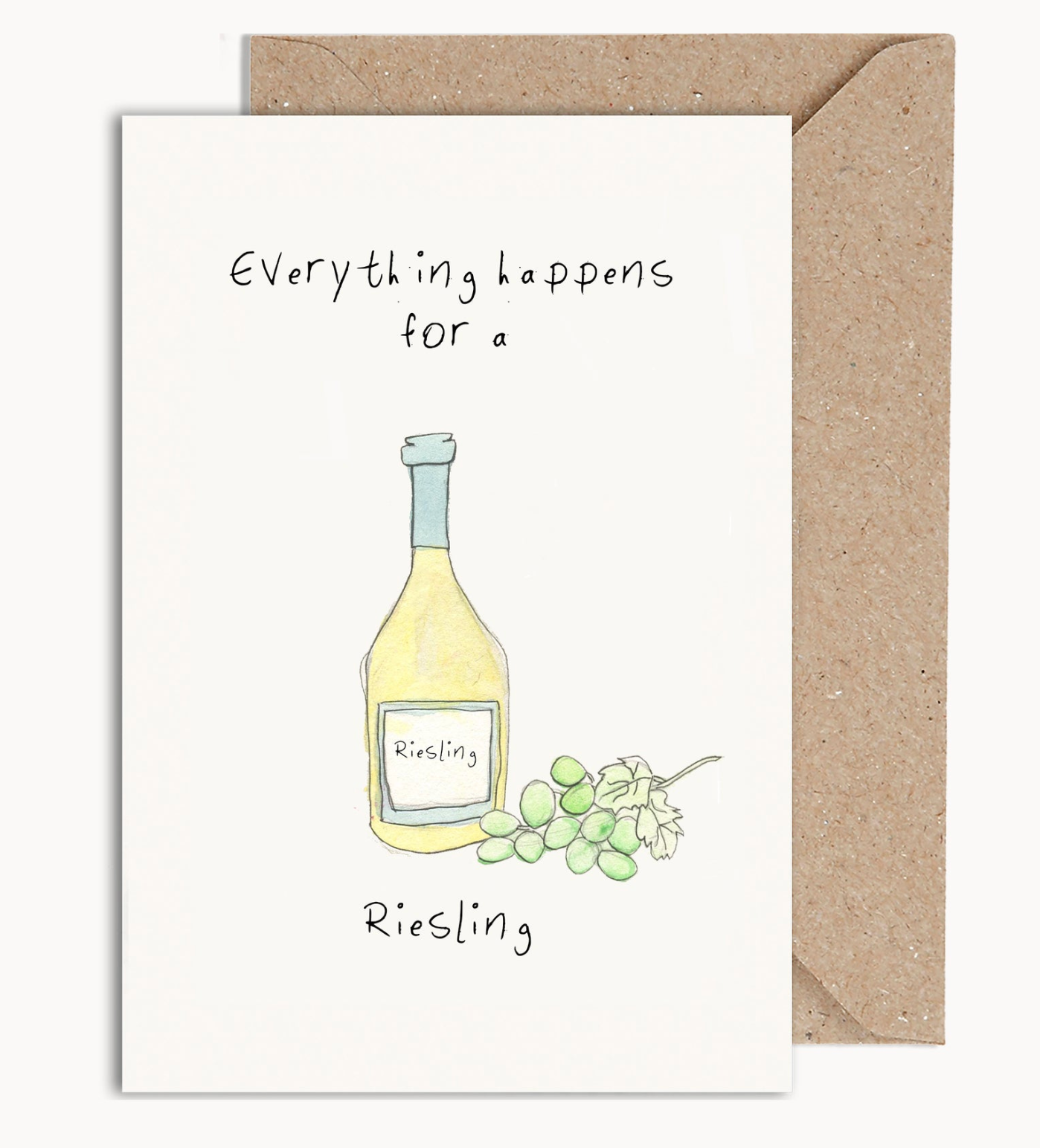 Weird Watercolours Card - "Everything happens for a Riesling”